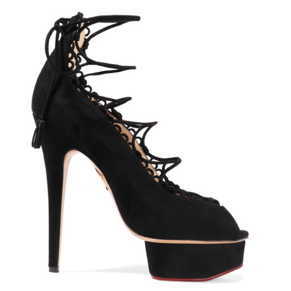 Charlotte Olympia - Gladys Suede Sexy Stiletto Platform Heels with Straps